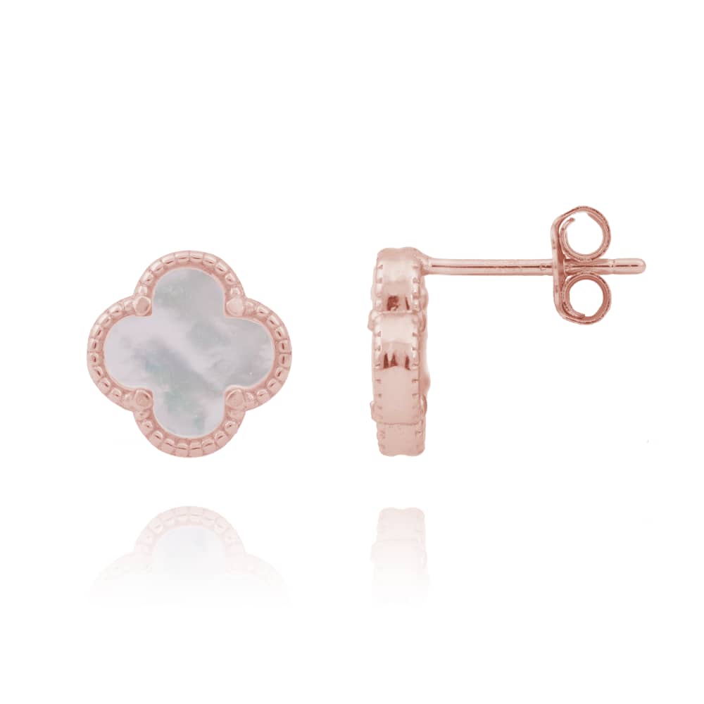 AMARA MOTHER OF PEARL CLOVER ROSE GOLD EAR STUDS