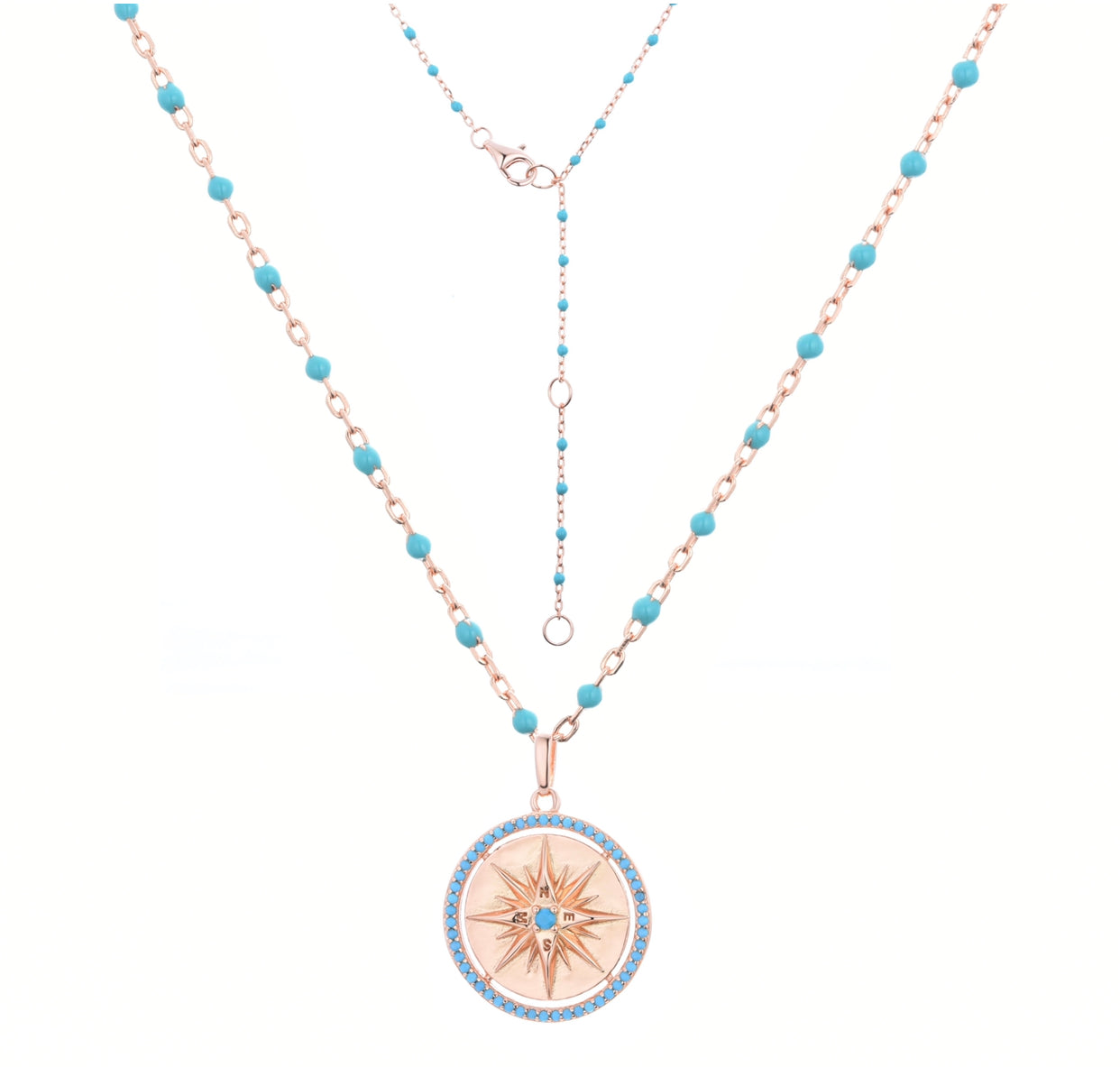 ALYAH TURQUOISE COMPASS ROSE GOLD NECKLACE