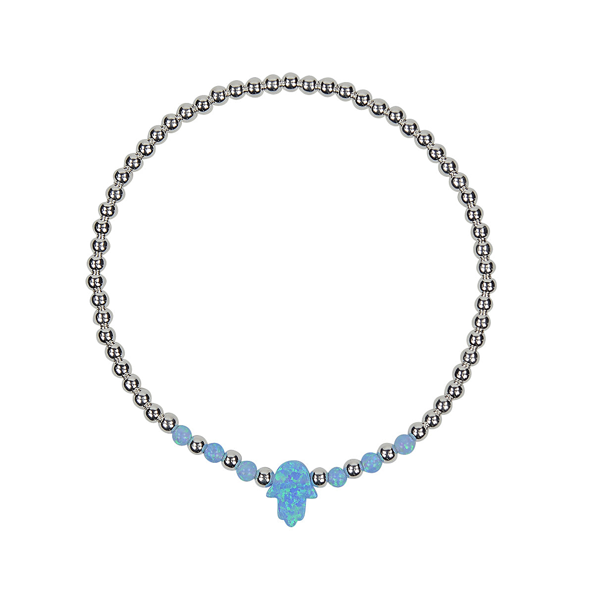 opalite hamsa beaded silver bracelet