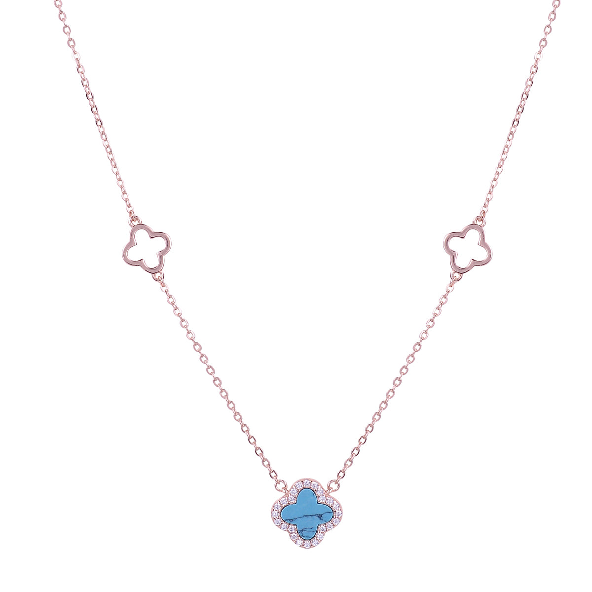 ARABELLA TURQUOISE CLOVER ROSE GOLD NECKLACE