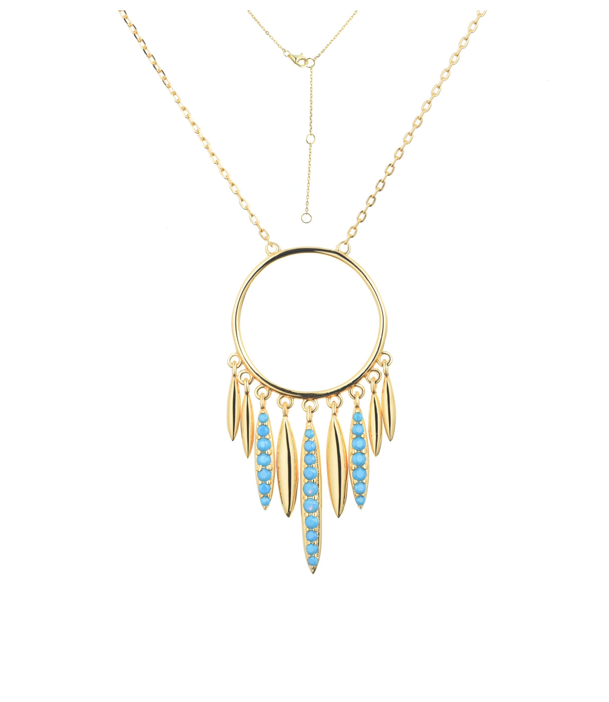WILLOW DREAM CATCHER TURQUOISE GOLD NECKLACE