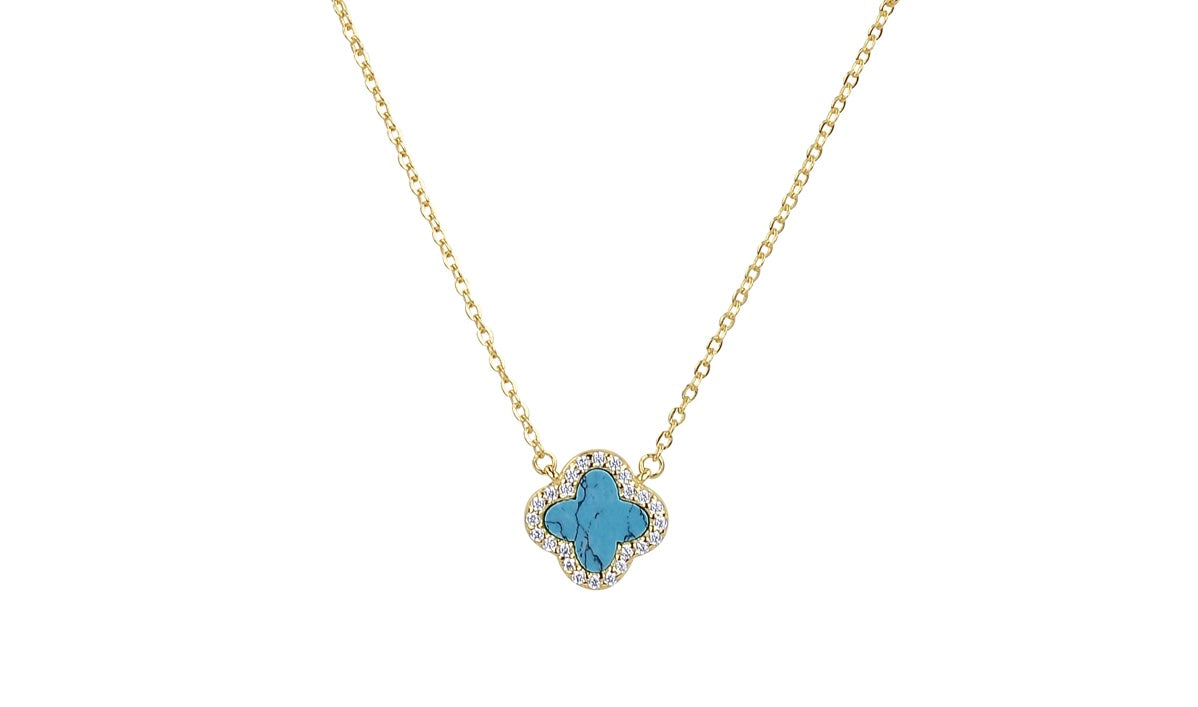 ZOE TURQUOISE CRYSTAL CLOVER GOLD NECKLACE