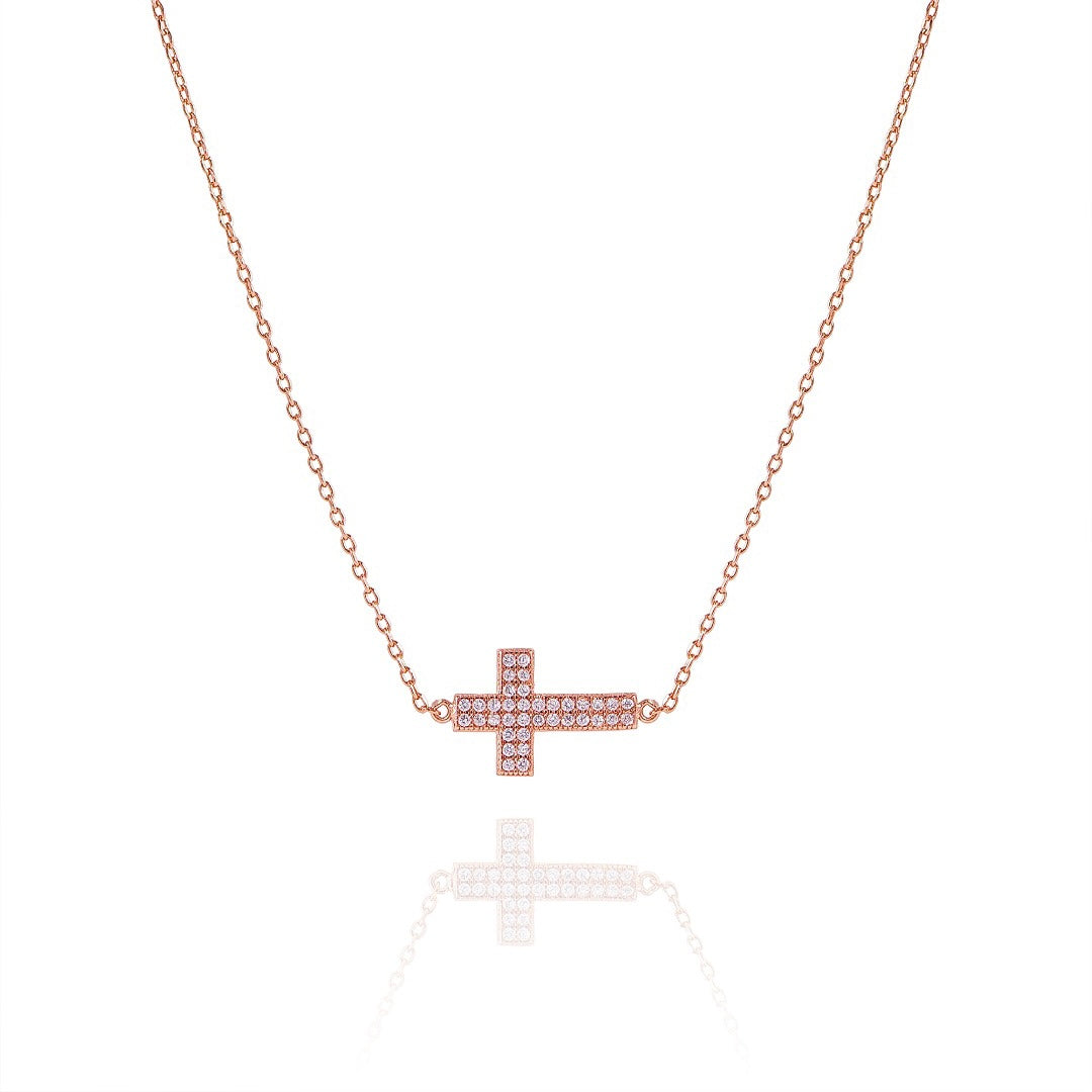 DANAE SIDE CROSS ROSE GOLD NECKLACE