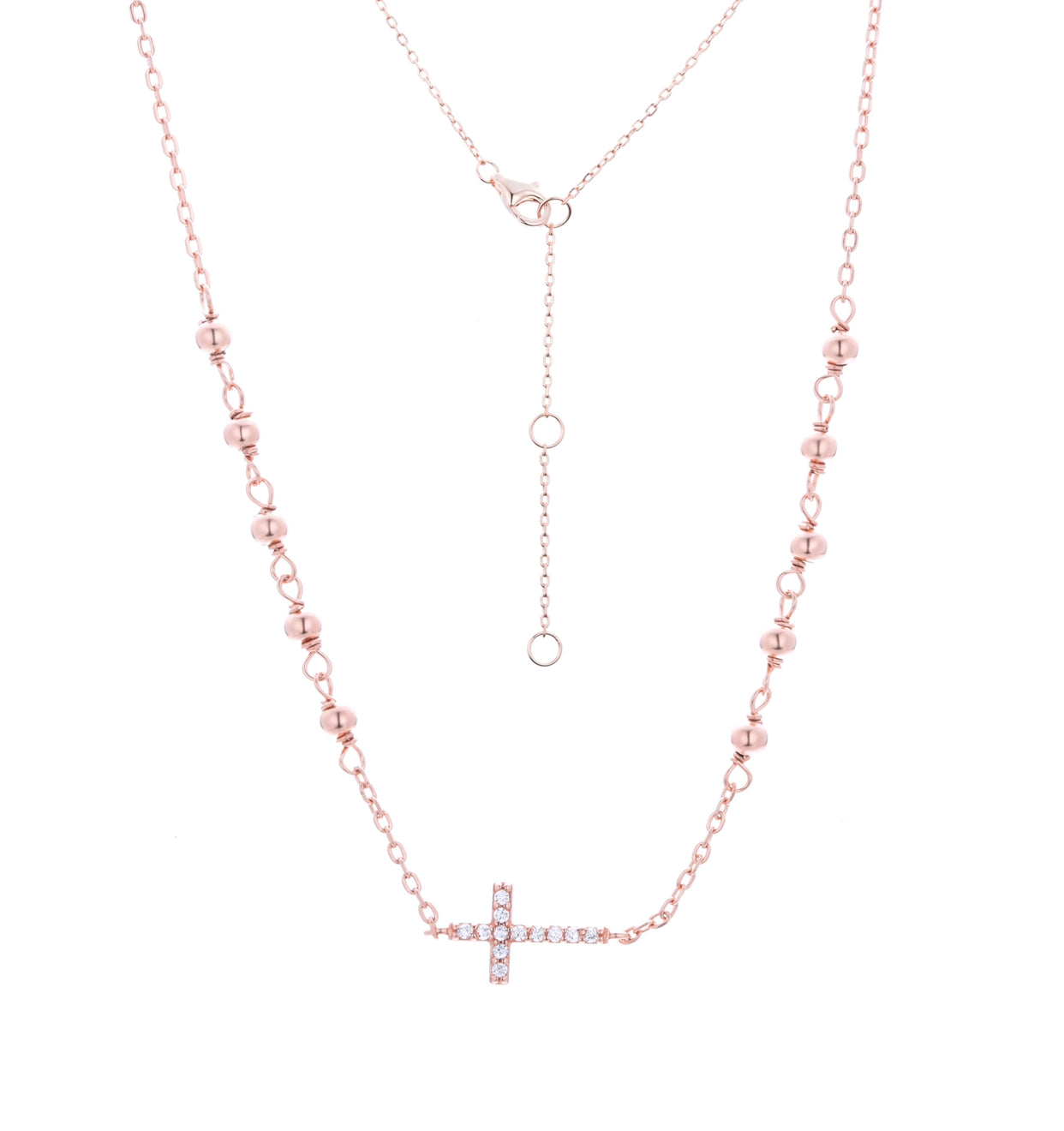 EVA CRYSTAL ROSARY ROSE GOLD NECKLACE