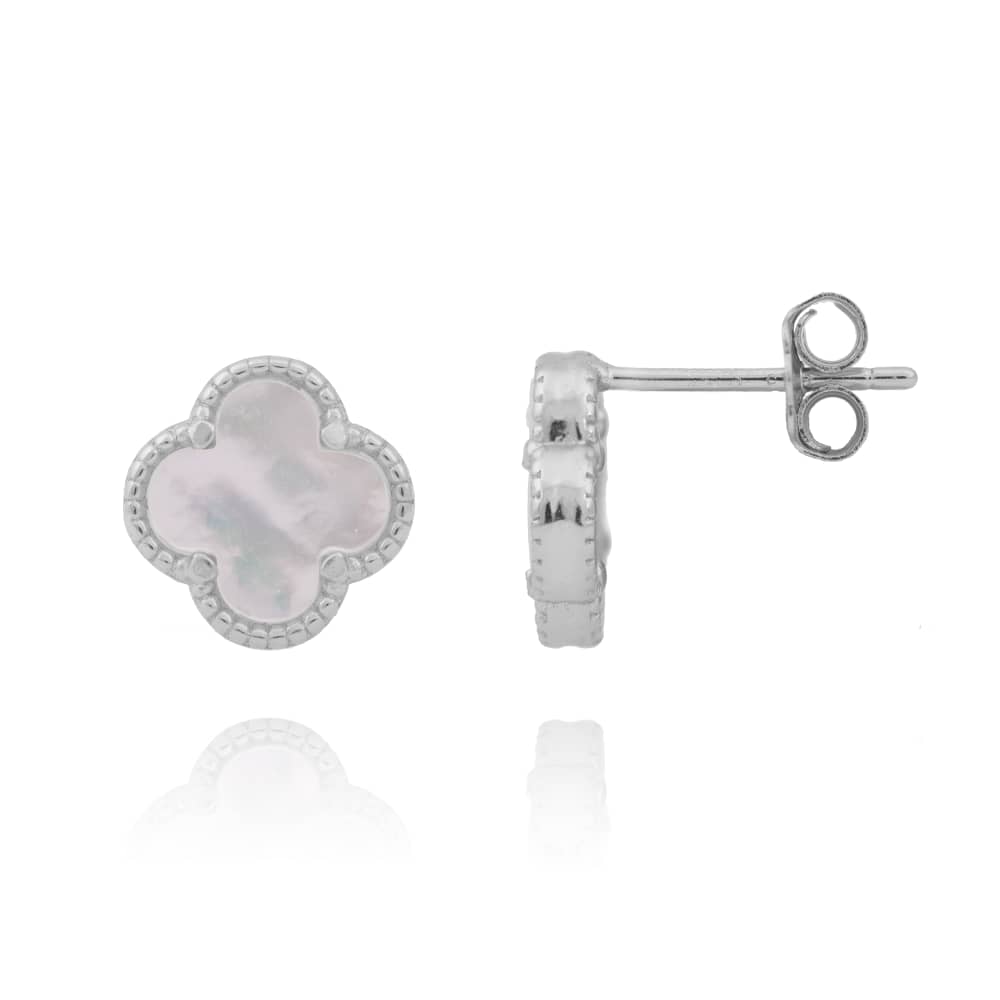 AMARA MOTHER OF PEARL CLOVER SILVER EAR STUDS