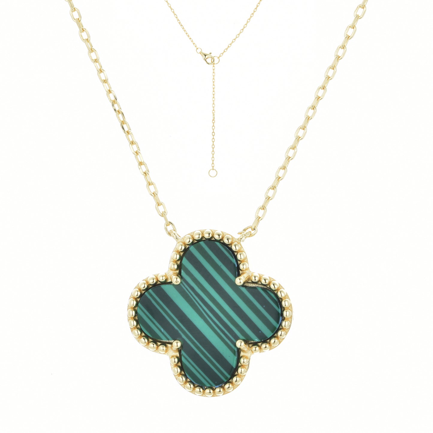 KHLOE MALACHITE CLOVER GOLD NECKLACE