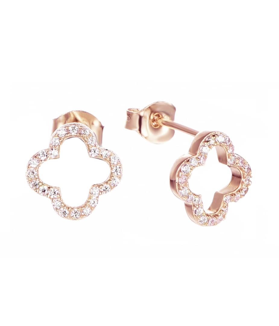 alice lucky clover rose gold studs