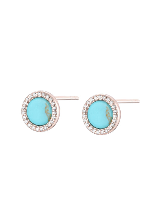 AVA ROUND TURQUOISE ROSE GOLD EARRINGS