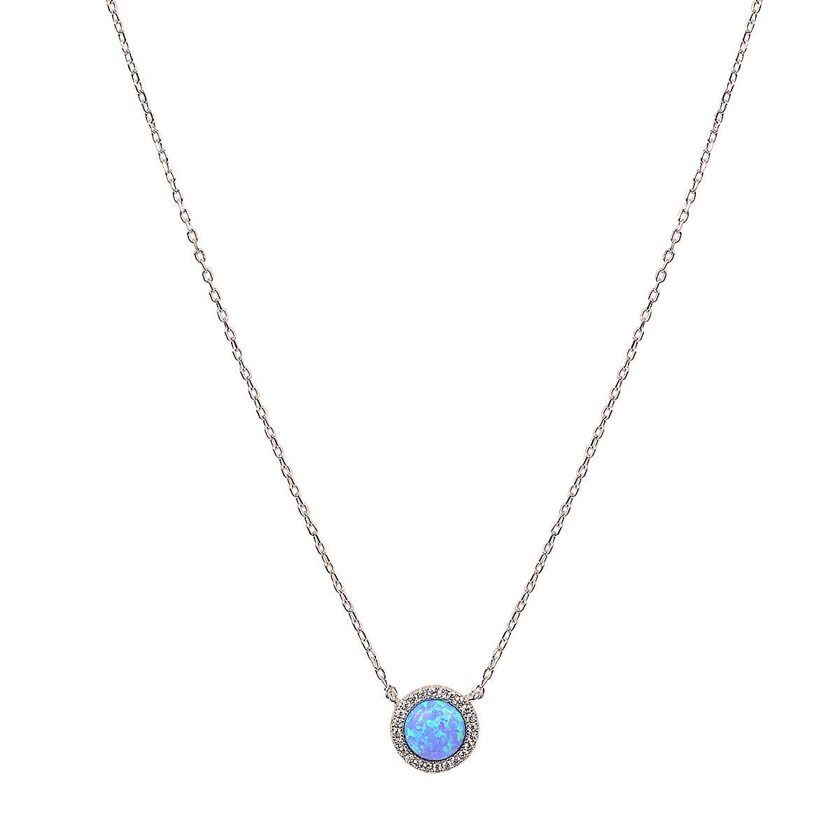Round opal silver necklace 