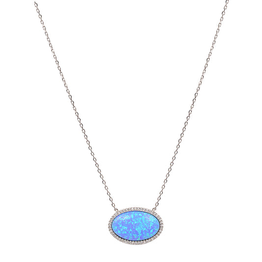 Opal oval silver necklace 
