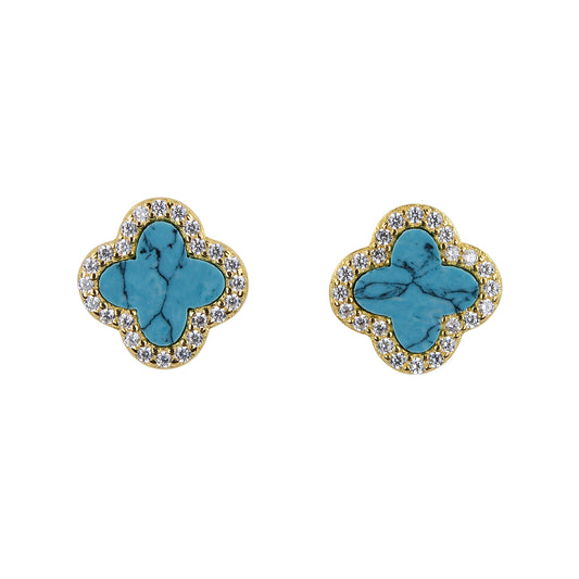 ARABELLA TURQUOISE CRYSTAL CLOVER GOLD EAR STUDS