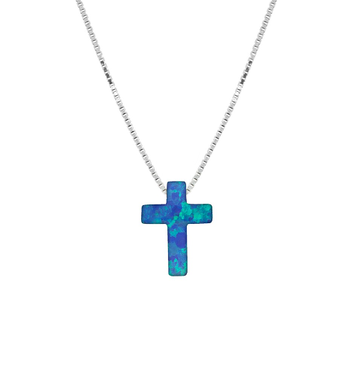 DARK BLUE OPALITE CROSS NECKLACE