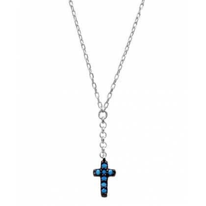 mini blue dangling cross necklace