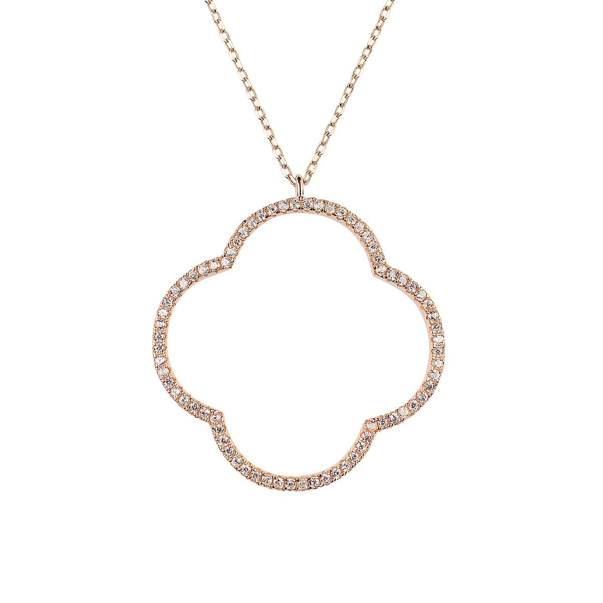 Large clover encrusted with crystals rose gold necklace 
