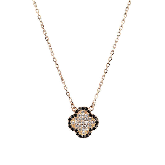 onyx clover rose gold necklace