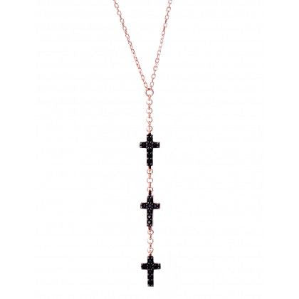 three mini cross onyx necklace