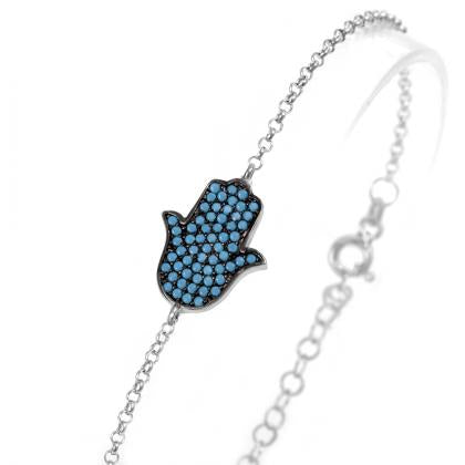 turquoise hamsa silver bracelet