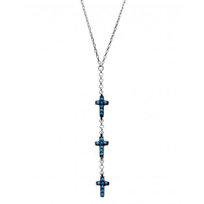 TRINITY CROSS TURQUOISE STERLING SILVER NECKLACE