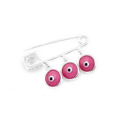 Evil eye baby pin with three evil eye charms