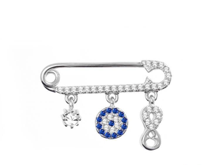 Evil eye baby pin with charms