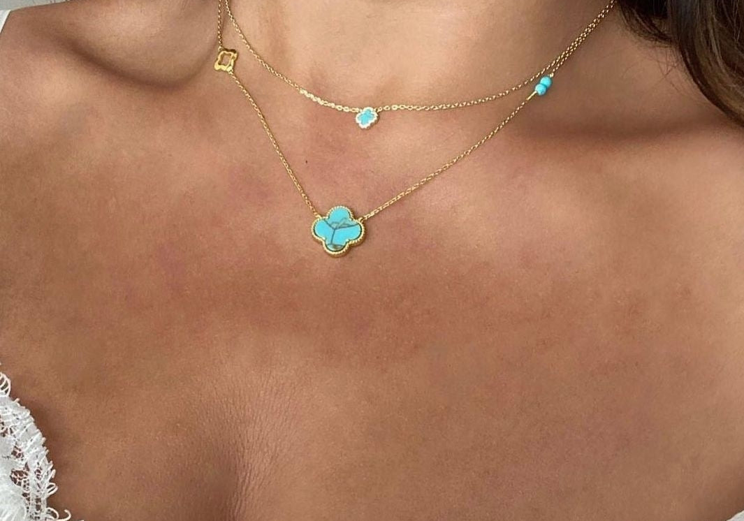 NALA MINI TURQUOISE CLOVER GOLD NECKLACE