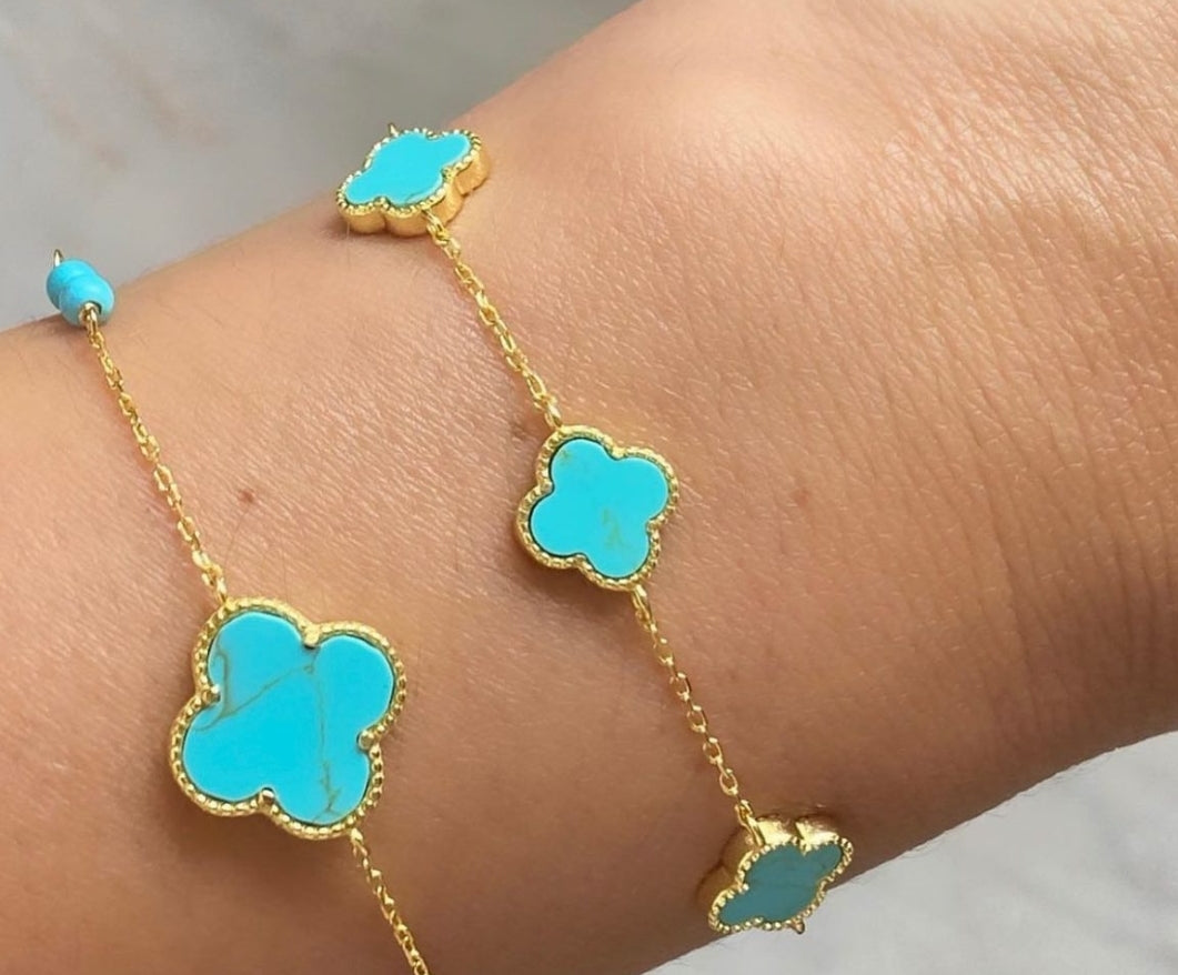 TARA TURQUOISE CLOVER GOLD BRACELET
