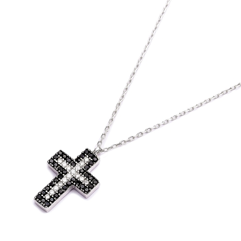 Onyx and crystal cross necklace 