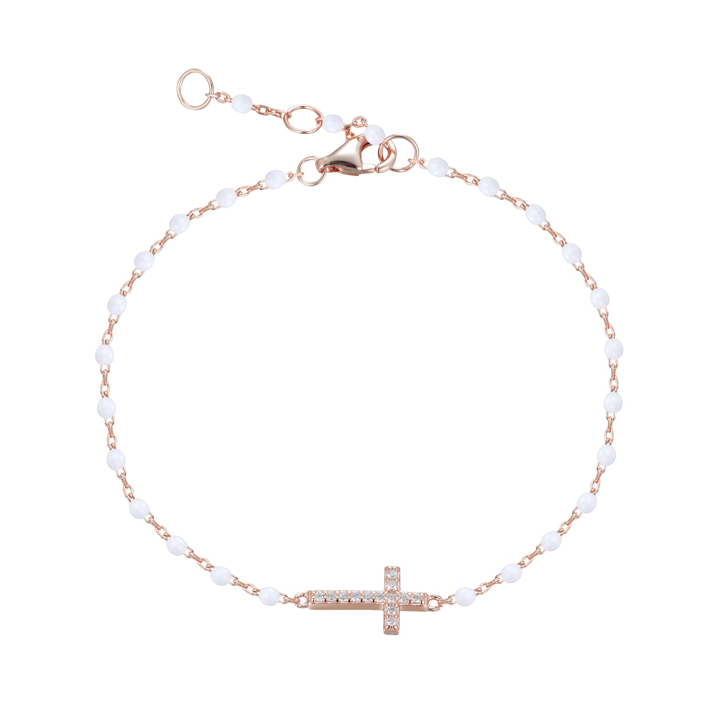 VANESSA CROSS WHITE BEADED ROSE GOLD BRACELET