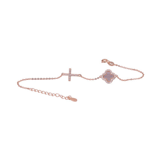 mother of pearl clover and cross rose gold bracelet