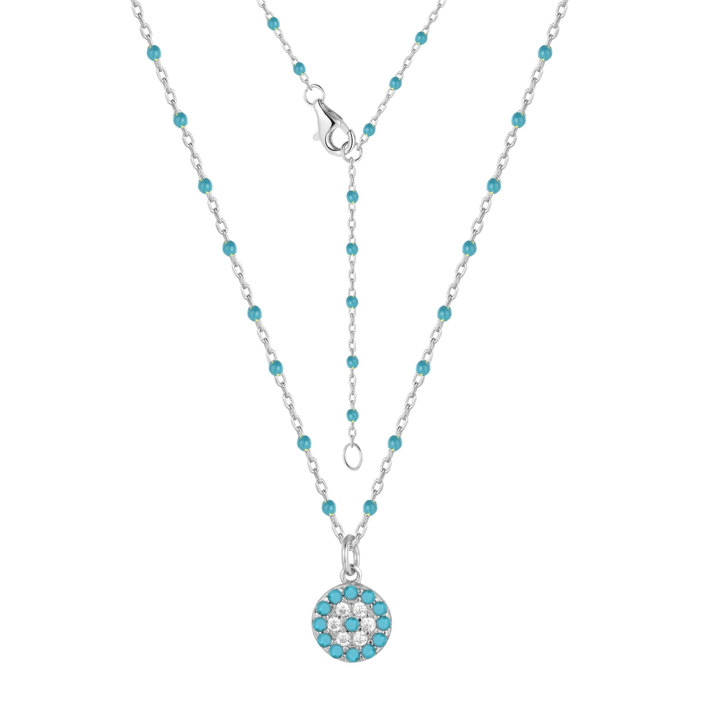 MELINA MINI EVIL EYE BLUE BEADED SILVER NECKLACE