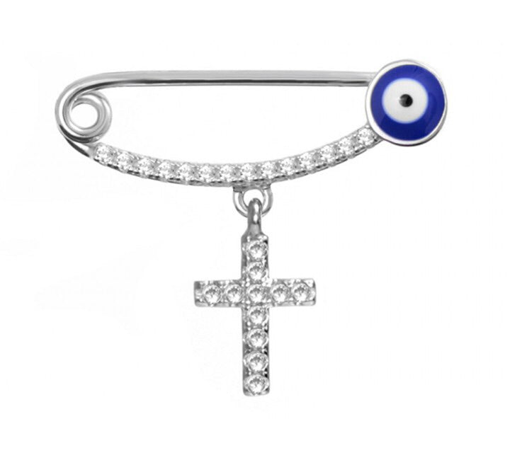 Baby Evil Eye and Cross Charm Pin
