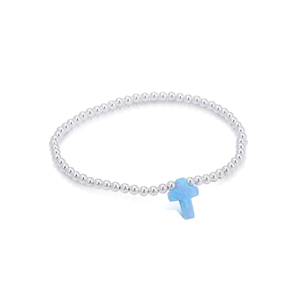 OPALITE CROSS BEADED SILVER BRACELET