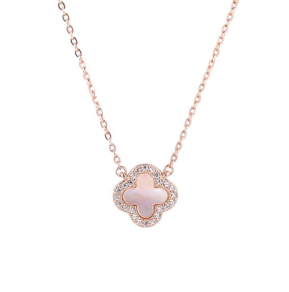 rose gold clover mother of pearl necklace