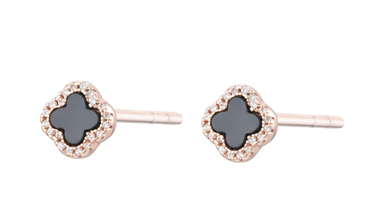 LEILA MINI BLACK CLOVER ROSE GOLD EAR STUDS