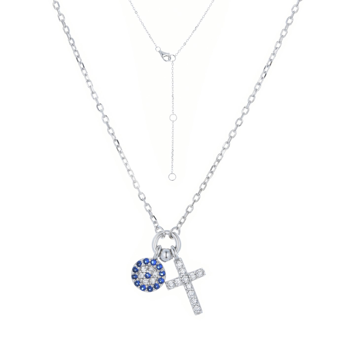 ALEXIA EVIL EYE AND CROSS SILVER NECKLACE