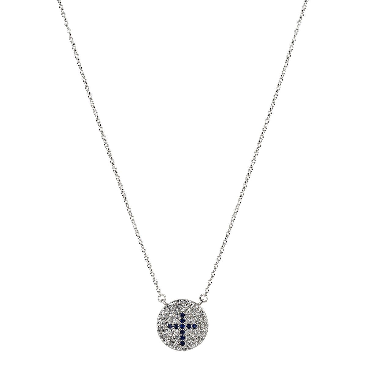 blue cross silver necklace