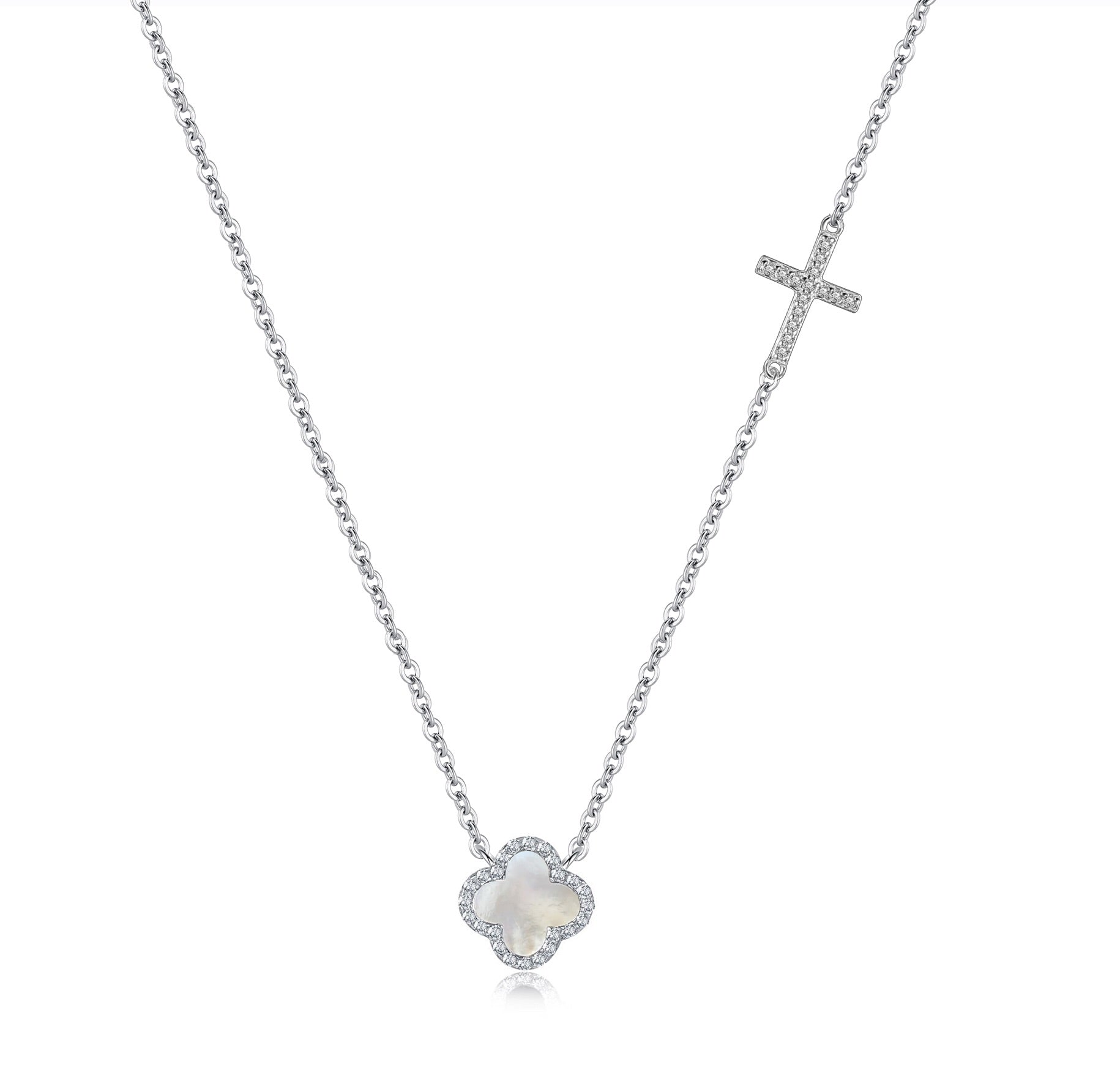 mother of pearl clover and cross necklace 