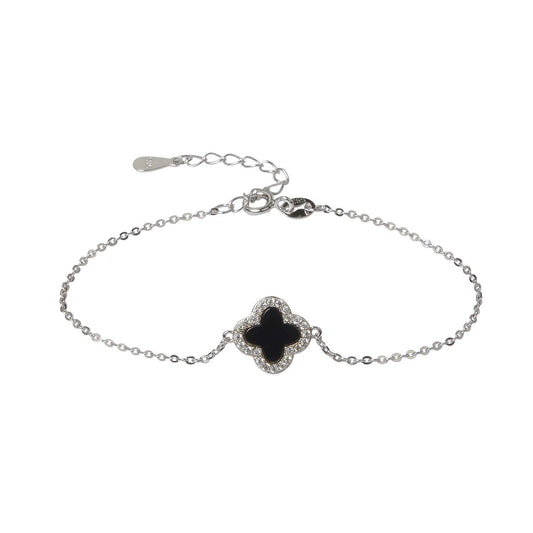 noir black clover crystal silver bracelet