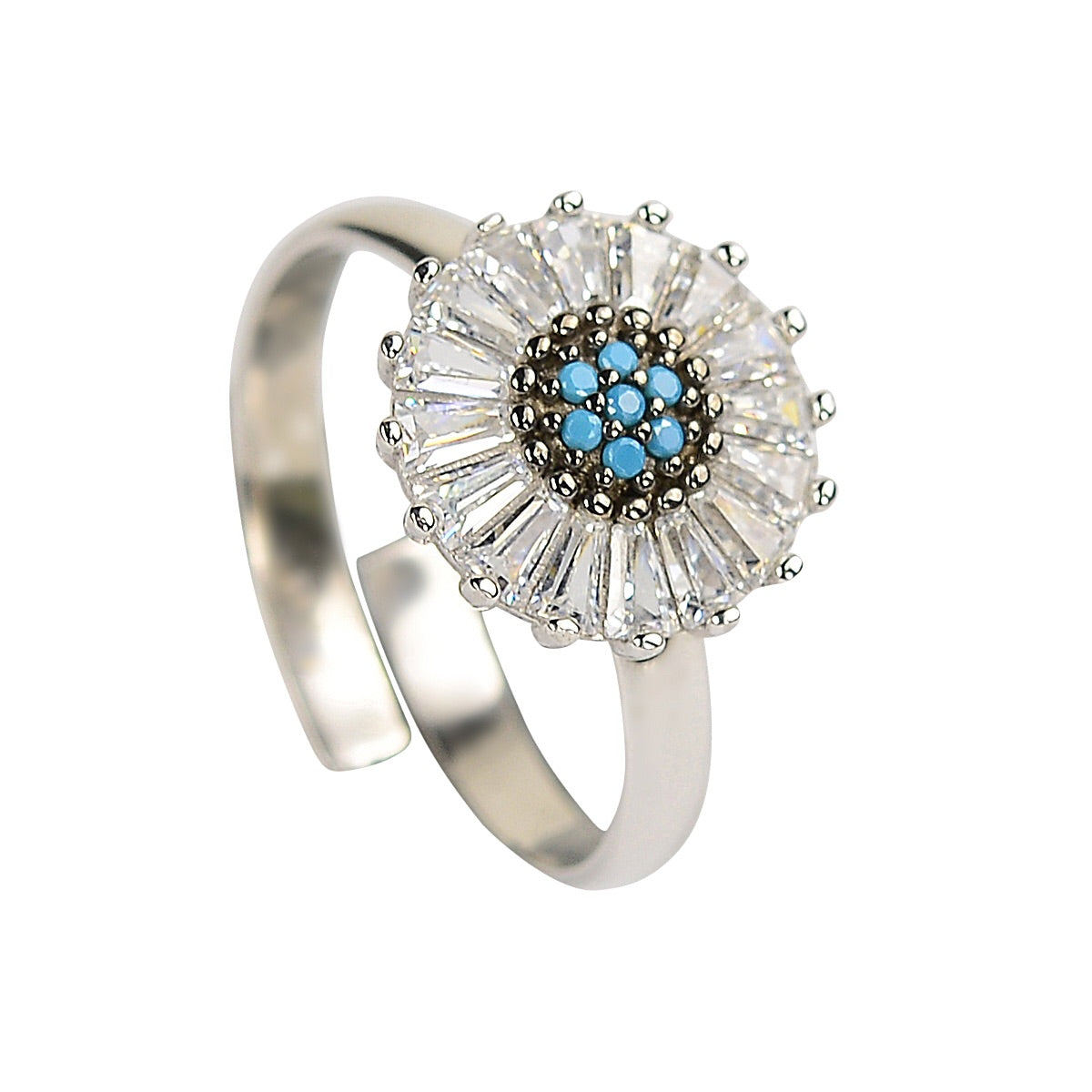 baguette turquoise silver ring 