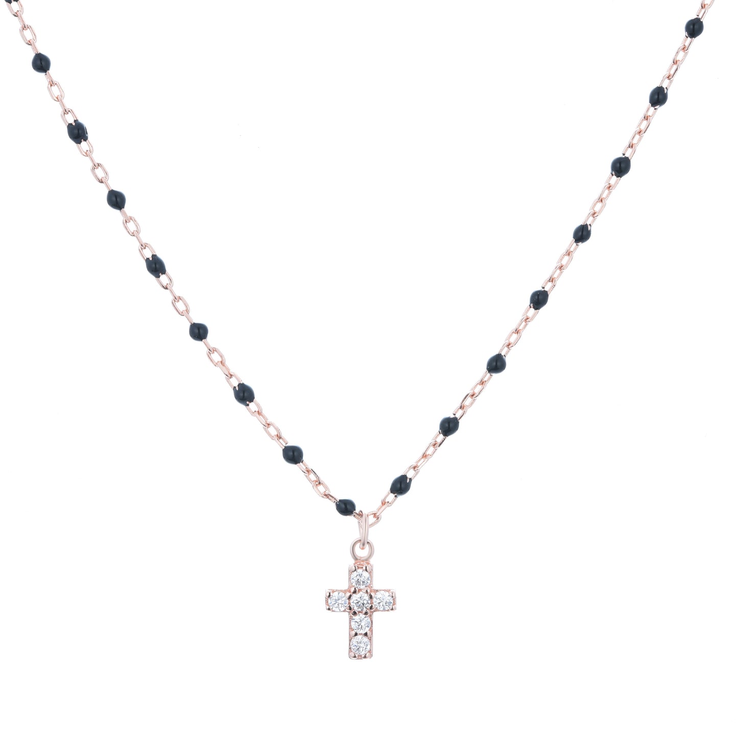 black beaded mini cross necklace