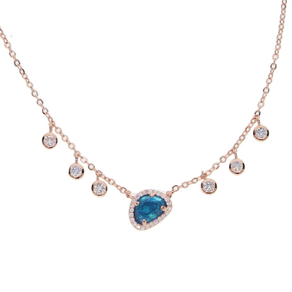 blue stone necklace with crystal droplets