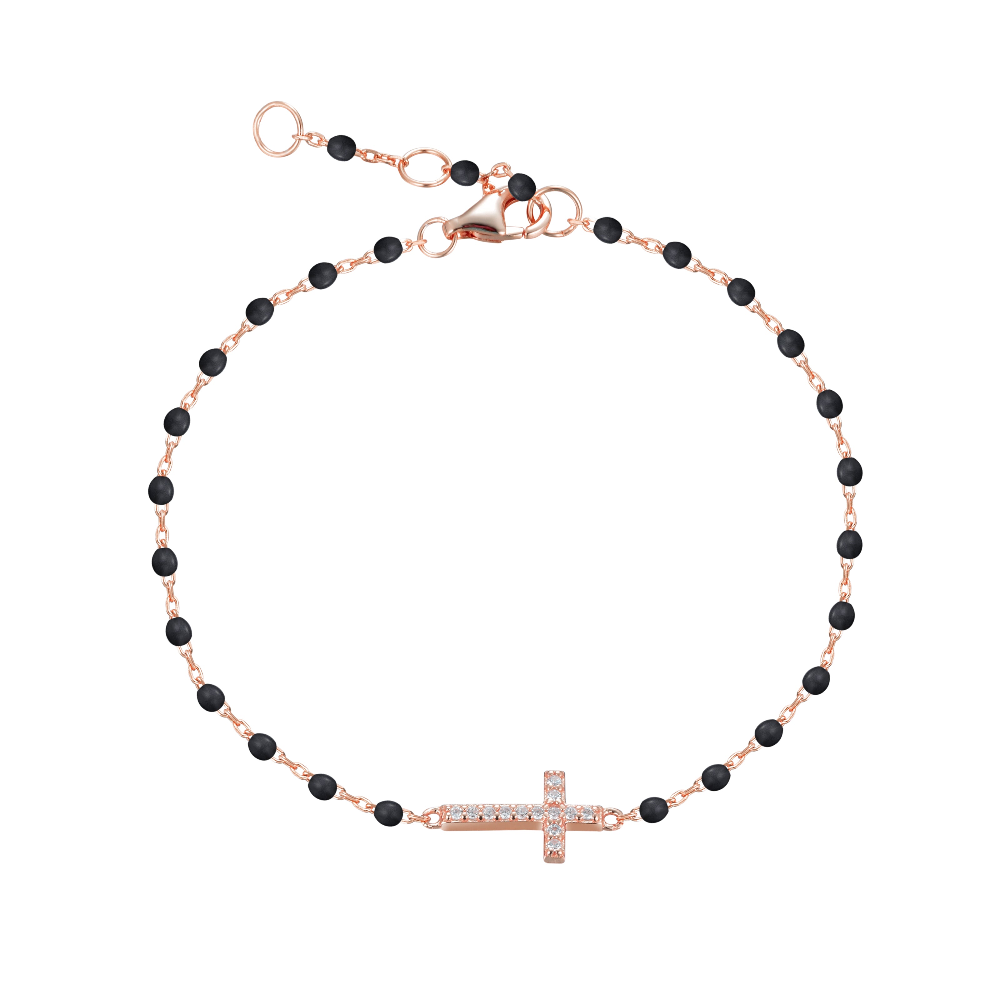 VANESSA CROSS BLACK BEADED ROSE GOLD BRACELET