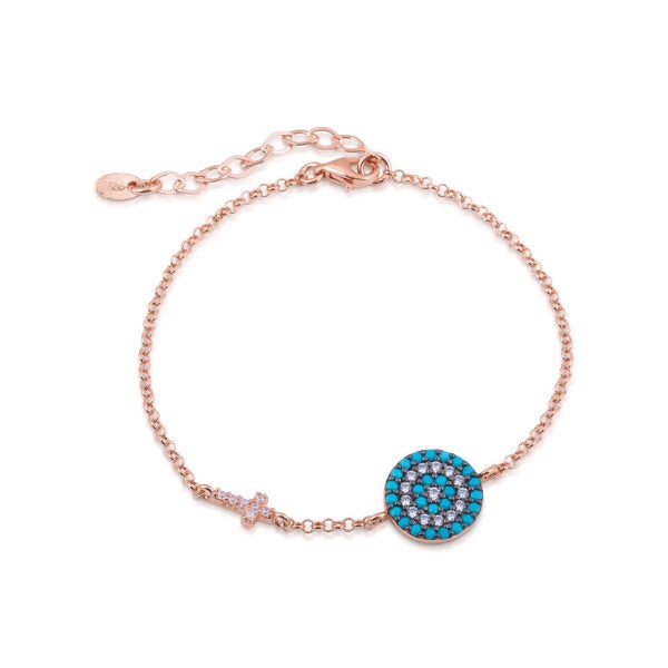 evil eye and cross rose gold bracelet