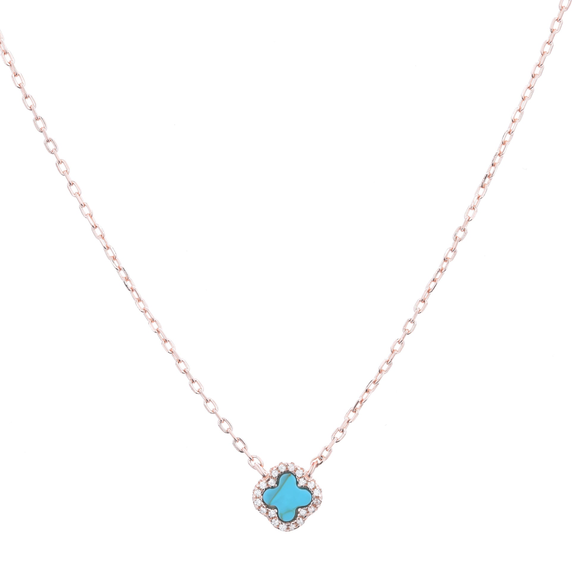 rose gold turquoise clover necklace