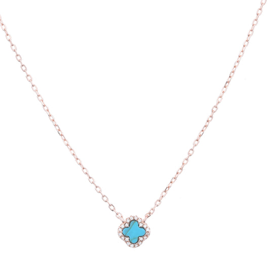 rose gold turquoise clover necklace