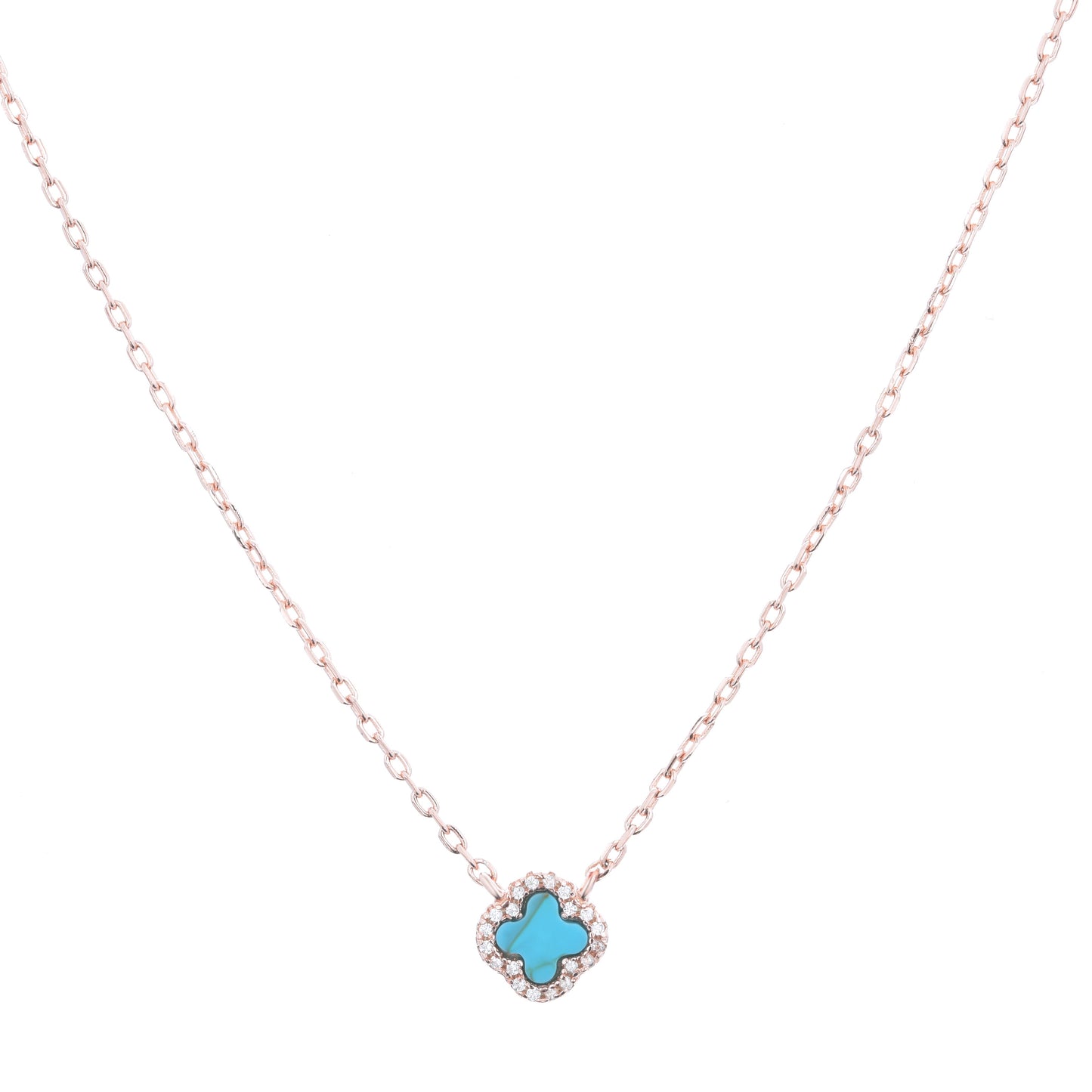 rose gold turquoise clover necklace