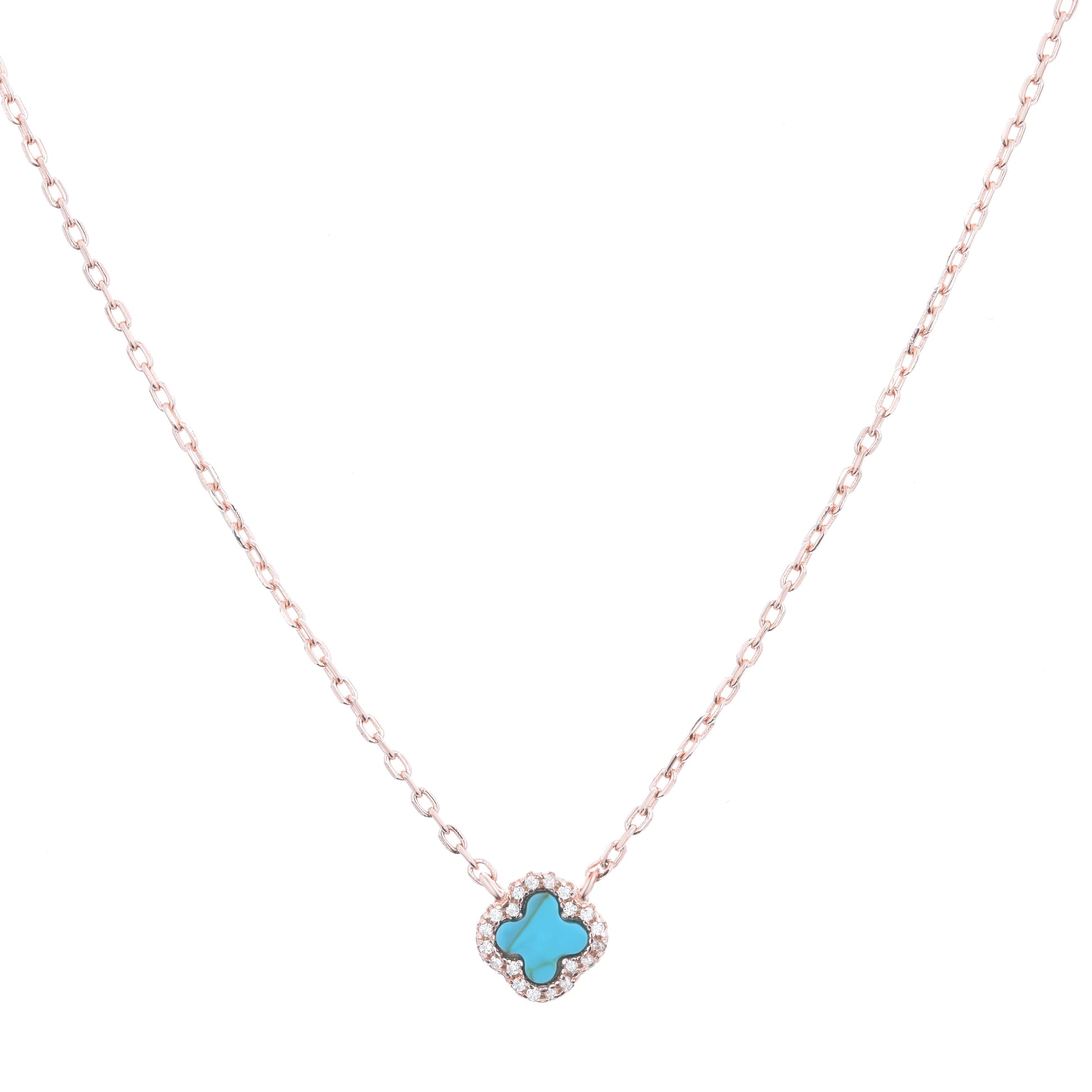 rose gold turquoise clover necklace