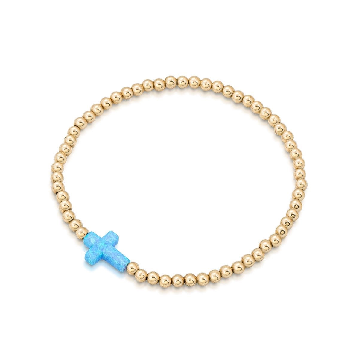 OPALITE SIDE CROSS BEADED GOLD BRACELET