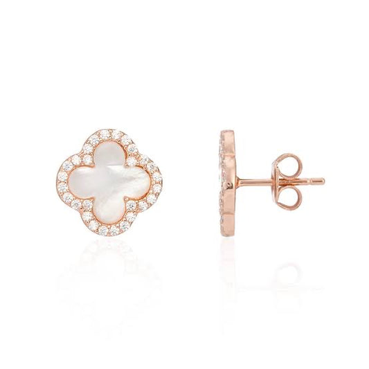 rose gold crystal mother of pearl crystal clover earrings