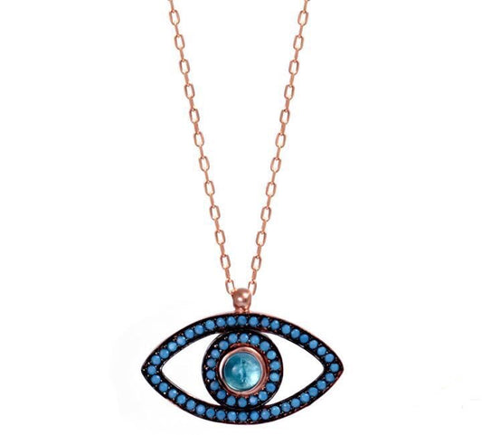 aquamarine evil eye rose gold necklace